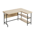 **Hoekbureau met houten blad en metalen frame**