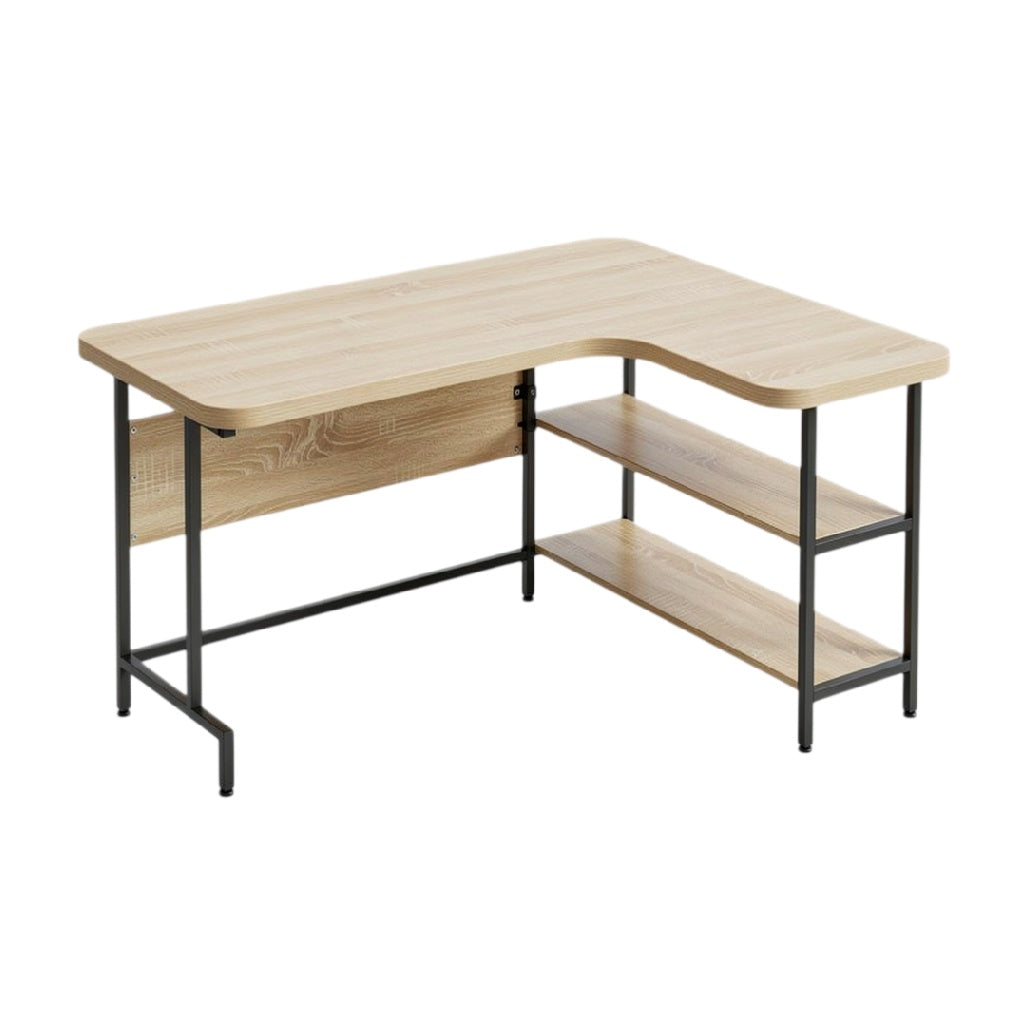 **Hoekbureau met houten blad en metalen frame**