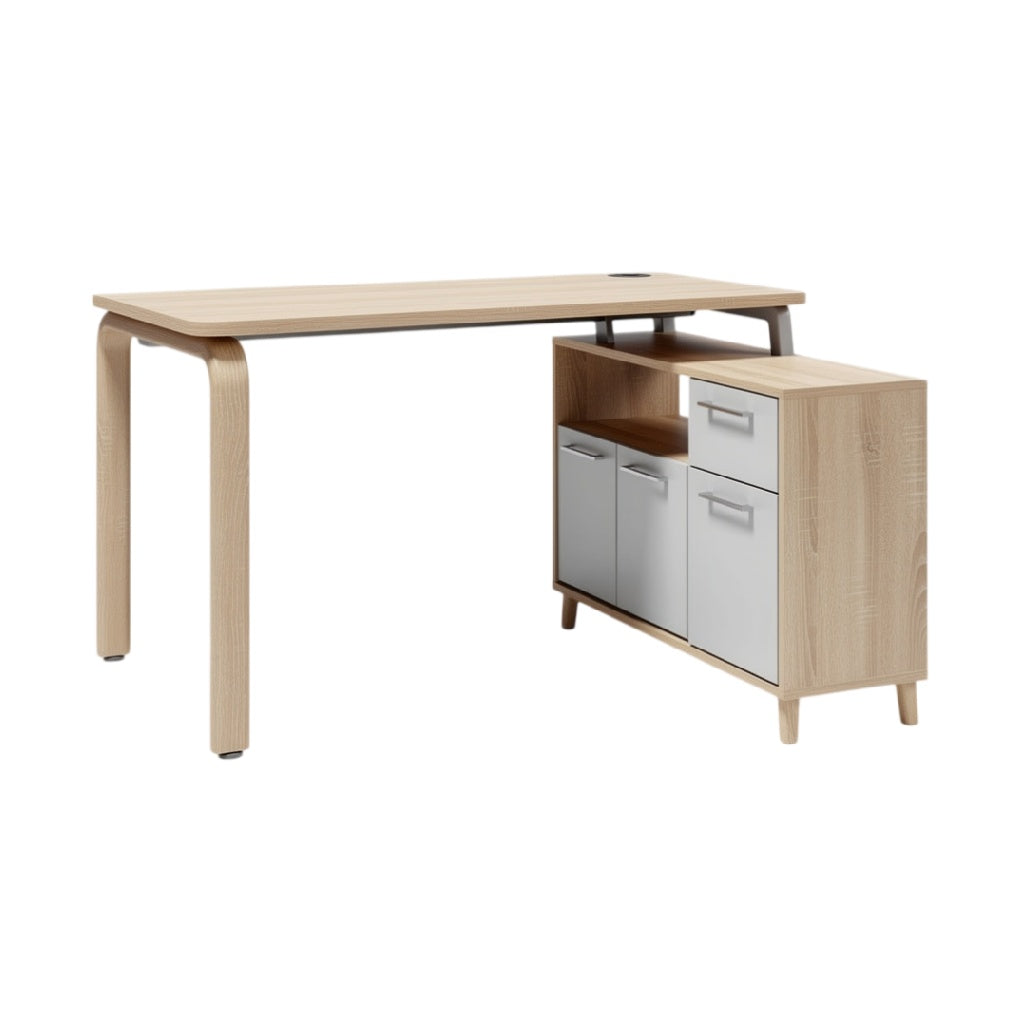 **Technische titel in het Nederlands: Elegant bureau met opbergkasten in licht hout**