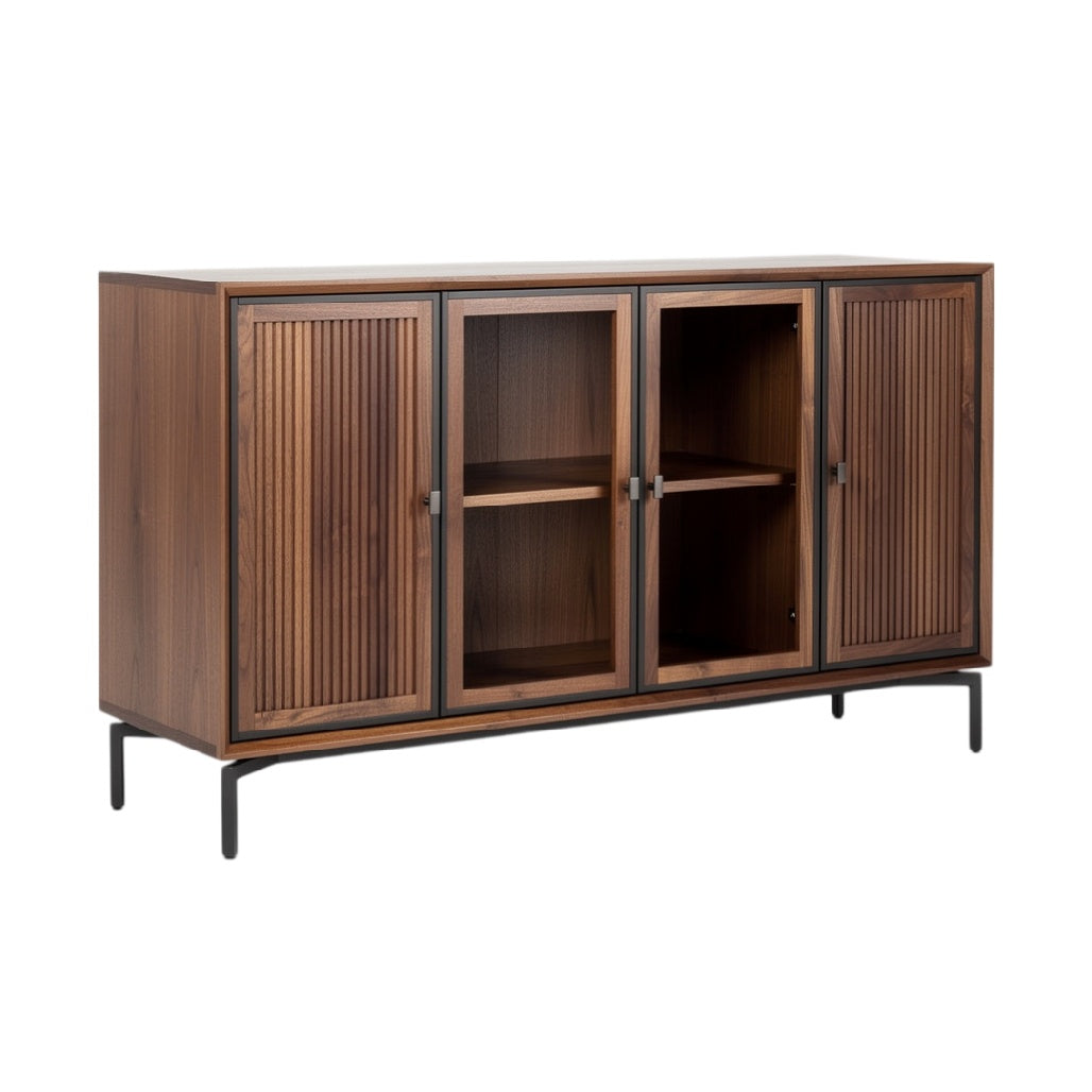 **Moderne Kast met Geperforeerde Deuren en Metaalonderstel**