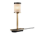 标题：**Moderne Tafellamp met Textiel Scherm en Goudkleurige Basis**