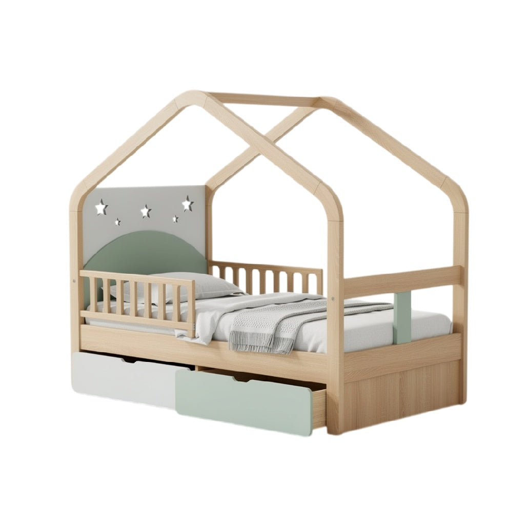 **Technische titel in het Nederlands: Moderne Kinderbed met Huisontwerp en Opberglade**